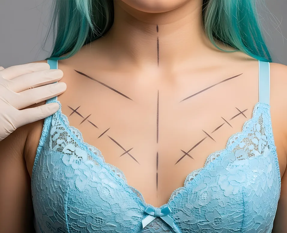 Marquages pr&eacute;op&eacute;ratoires pour augmentation mammaire par transfert graisseux.